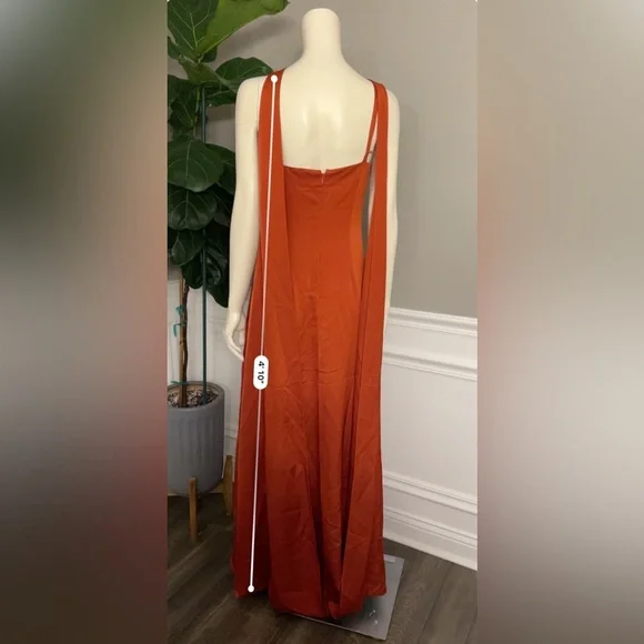 Halston Heritage Genevieve Orange Maxi Satin Evening Dress Sz 2 595$